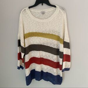 Avenue Women’s Long Sleeve Scoop Neck Color Block Knit / Crochet Sweater Top